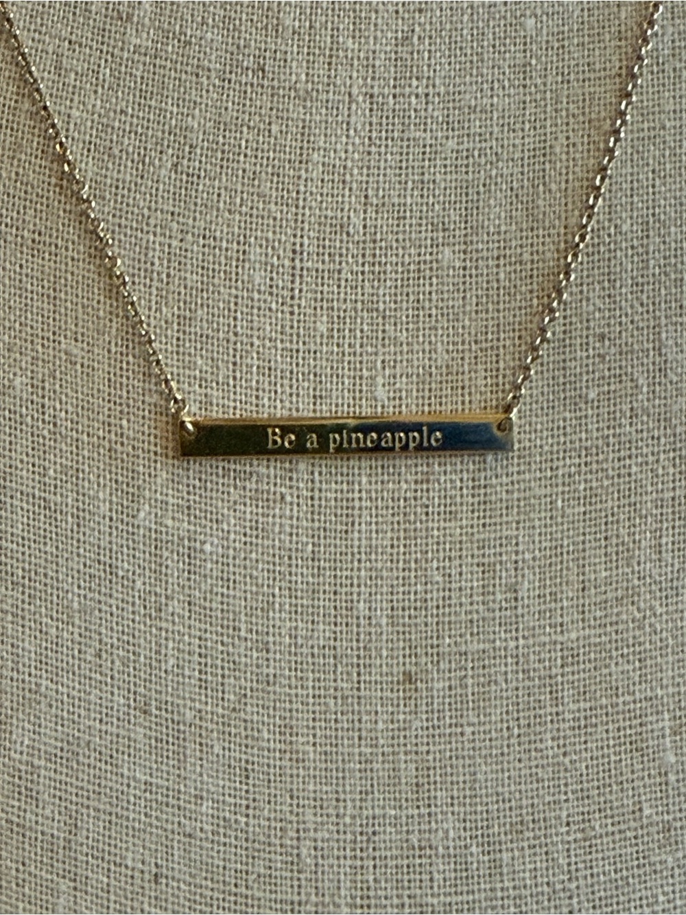 Stella & Dot Gold Engraved Bar Necklace - 'Be a pineapple'